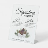 Signature Drink rustieke Pinecones Boeket bruiloft Reclamebord Met Voetstuk (Voorkant)