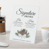 Signature Drink rustieke Pinecones Boeket bruiloft Reclamebord Met Voetstuk (Insitu)