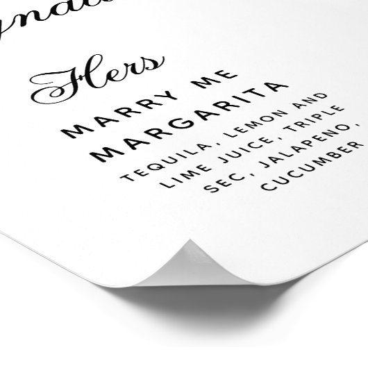Signature Drink Simple Black & White Wedding Sign Poster (Hoek)