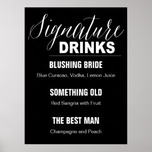 Signature Drink Wedding sign black background Poster