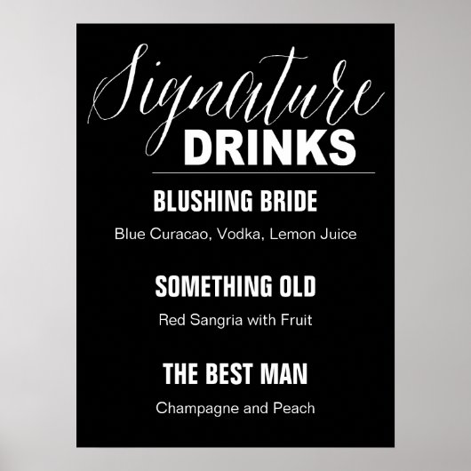 Signature Drink Wedding sign black background Poster (Voorkant)
