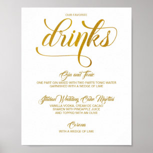 Signature Drink Wedding Sign - Gold Foil (Faux) Poster