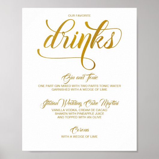 Signature Drink Wedding Sign - Gold Foil (Faux) Poster (Voorkant)