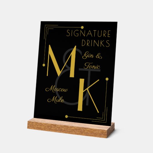 Signature Drinken Art Deco 1920s Bruiloft Acryl Bord (Hoek)