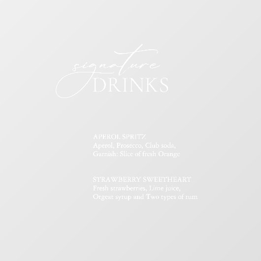 Signature Drinken Bar Acryl/Spiegel Decal Sign (Vel)