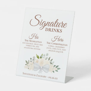 Signature Drinken Bord Blush Peach Floral Wedding Reclamebord Met Voetstuk