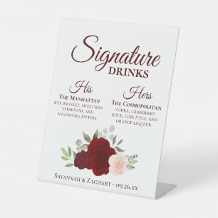 Signature Drinken Bourgondië Rode Blush Rozen Brui Reclamebord Met Voetstuk