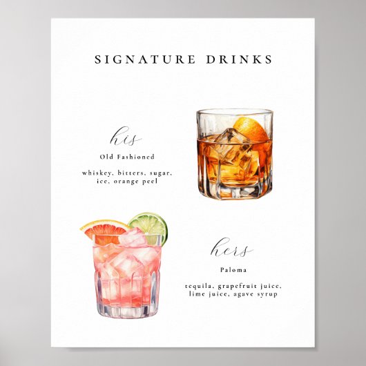 Signature Drinken Bruiloft Cocktails Poster (Voorkant)
