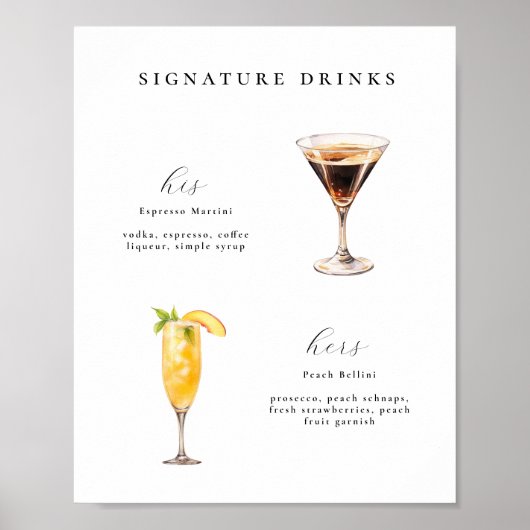 Signature Drinken Bruiloft Cocktails Poster (Voorkant)