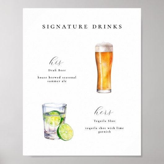 Signature Drinken Bruiloft Cocktails Poster (Voorkant)