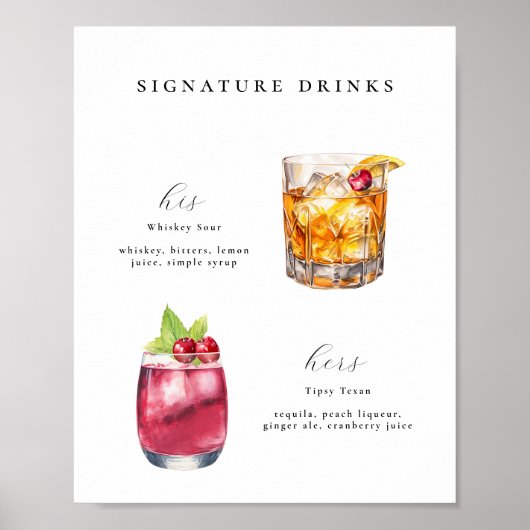 Signature Drinken Bruiloft Cocktails Poster (Voorkant)