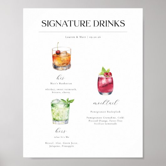 Signature Drinken Bruiloft Cocktails Poster (Voorkant)