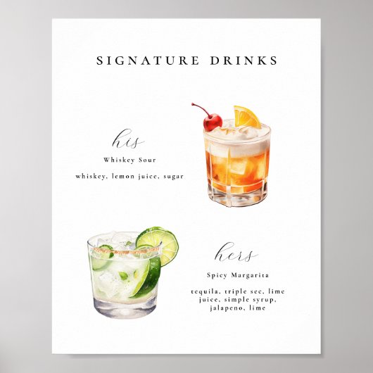 Signature Drinken Bruiloft Cocktails Poster (Voorkant)