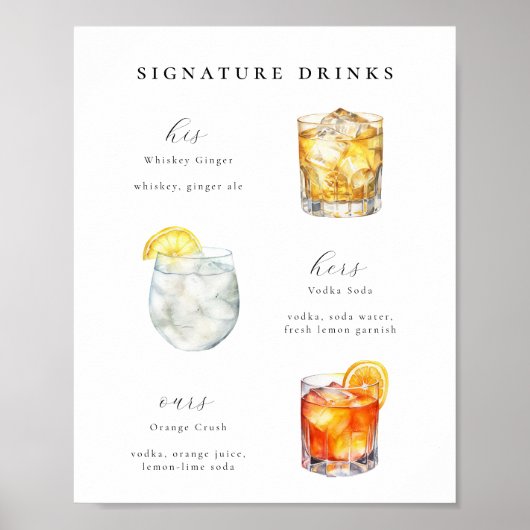 Signature Drinken Bruiloft Cocktails Poster (Voorkant)