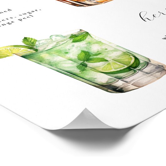 Signature Drinken Bruiloft Cocktails Poster (Hoek)