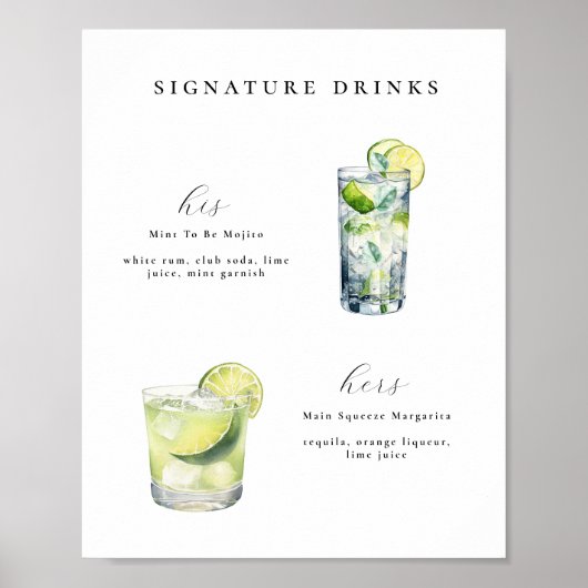 Signature Drinken Bruiloft Cocktails Poster (Voorkant)