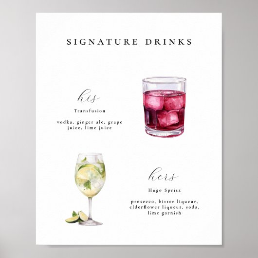 Signature Drinken Bruiloft Cocktails Poster (Voorkant)