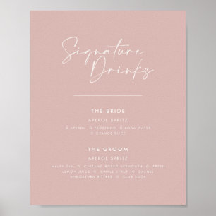 Signature drinken bruiloft modern minimal blush ro poster
