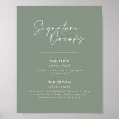 Signature drinken bruiloft modern minimal sage gro poster (Voorkant)