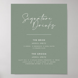 Signature drinken bruiloft modern minimal sage gro poster