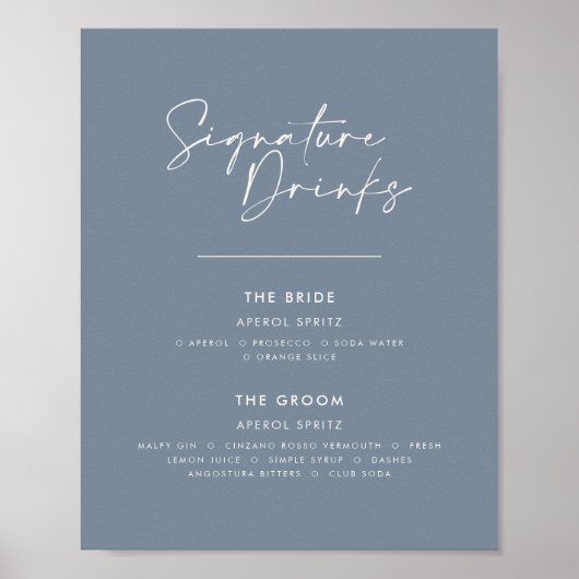 Signature drinken bruiloft modern minimal stoffig  poster (Voorkant)