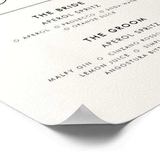 Signature drinken bruiloft modern minimal wit poster (Hoek)