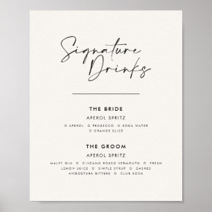 Signature drinken bruiloft modern minimal wit poster