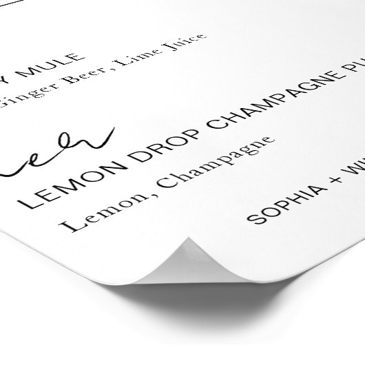 Signature Drinken Bruiloft Party Bar Menu Zijne He Poster (Hoek)