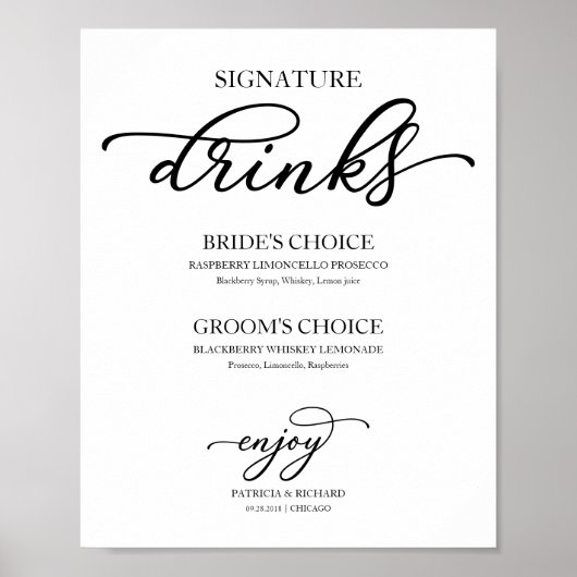 Signature Drinken Chic Black Script Poster (Voorkant)