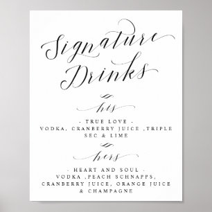 Signature Drinken Cocktails Wedding Bar Menu Sign Poster