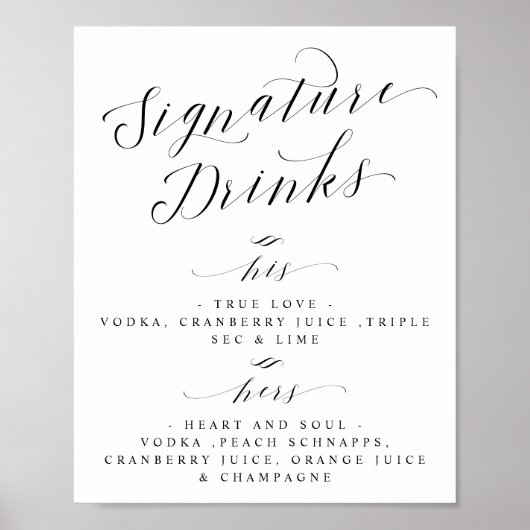 Signature Drinken Cocktails Wedding Bar Menu Sign Poster (Voorkant)