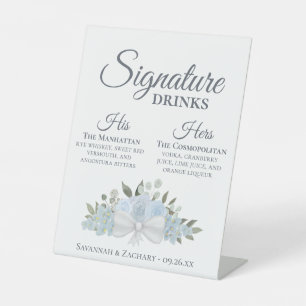 Signature Drinken Dusty Blue Boho Rozen Bruiloft Reclamebord Met Voetstuk