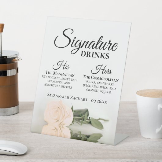 Signature Drinken Elegant Blush Peach Roos Bruilof Reclamebord Met Voetstuk (Insitu)