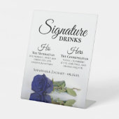 Signature Drinken Elegant Navy Blue Roos Bruiloft Reclamebord Met Voetstuk (Voorkant)