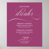 Signature Drinken Elegant Roze Cassis Trouwbord Poster (Voorkant)