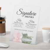 Signature Drinken Elegant Roze Rose Bruiloft Reclamebord Met Voetstuk (Insitu)