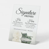 Signature Drinken Elegant White Rose Bruiloft Reclamebord Met Voetstuk (Voorkant)