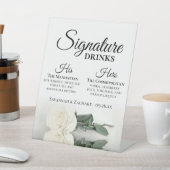Signature Drinken Elegant White Rose Bruiloft Reclamebord Met Voetstuk (Insitu)