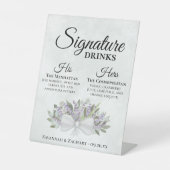Signature Drinken Lavendel & Eucalyptus Bruiloft Reclamebord Met Voetstuk (Voorkant)