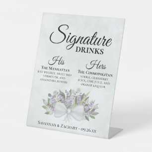 Signature Drinken Lavendel & Eucalyptus Bruiloft Reclamebord Met Voetstuk