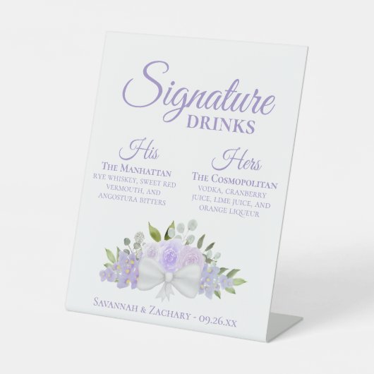 Signature Drinken Lavendel Rozen & Bloesems Bruilo Reclamebord Met Voetstuk (Voorkant)