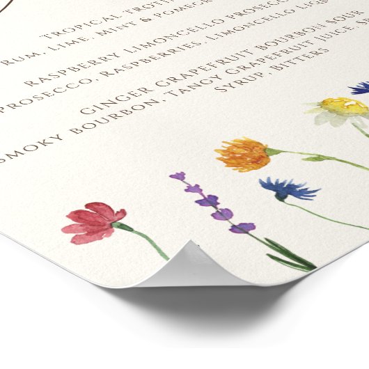 Signature Drinken Levendige Wildflower bruiloft Poster (Hoek)