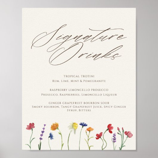 Signature Drinken Levendige Wildflower bruiloft Poster (Voorkant)