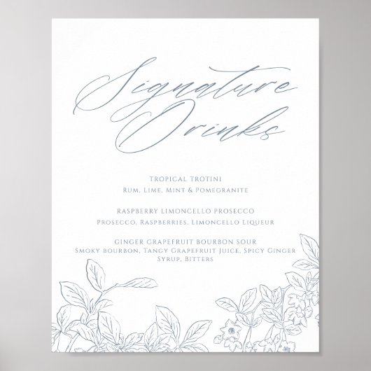 Signature Drinken Modern  Blue Wedding Poster (Voorkant)