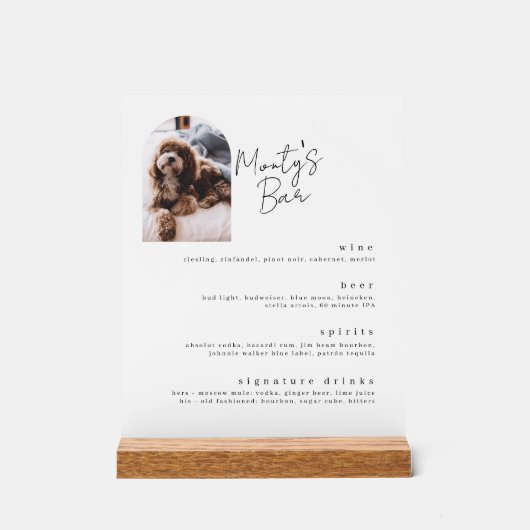 Signature Drinken Pet Bar Menu Acryl bord (Voorkant)
