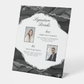 Signature Drinken Silver Black Agaat trouwfoto's Reclamebord Met Voetstuk (Voorkant)