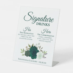 Signature Drinken Smaragd Groene Rozen Bruiloft Reclamebord Met Voetstuk
