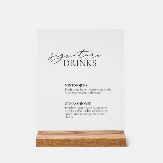 Signature Drinken Trouwbar Acryl teken Acryl Bord (Voorkant)