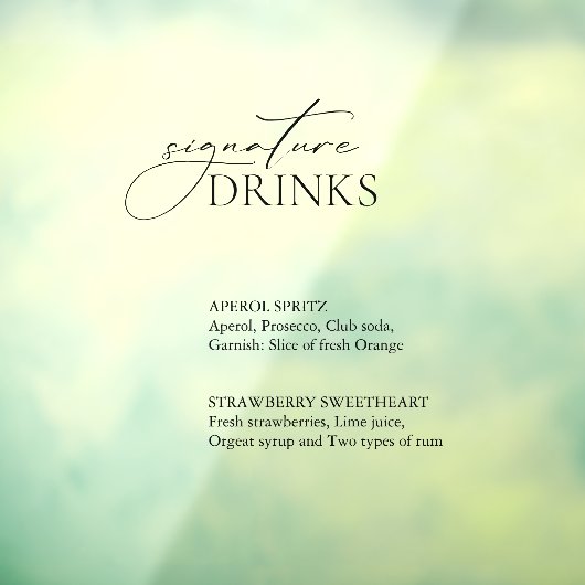 Signature Drinken Trouwbar Decal Sign (Vel 3)