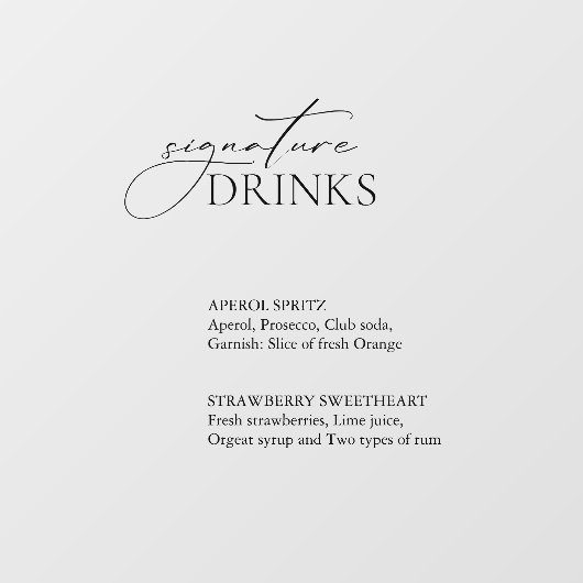 Signature Drinken Trouwbar Decal Sign (Vel)